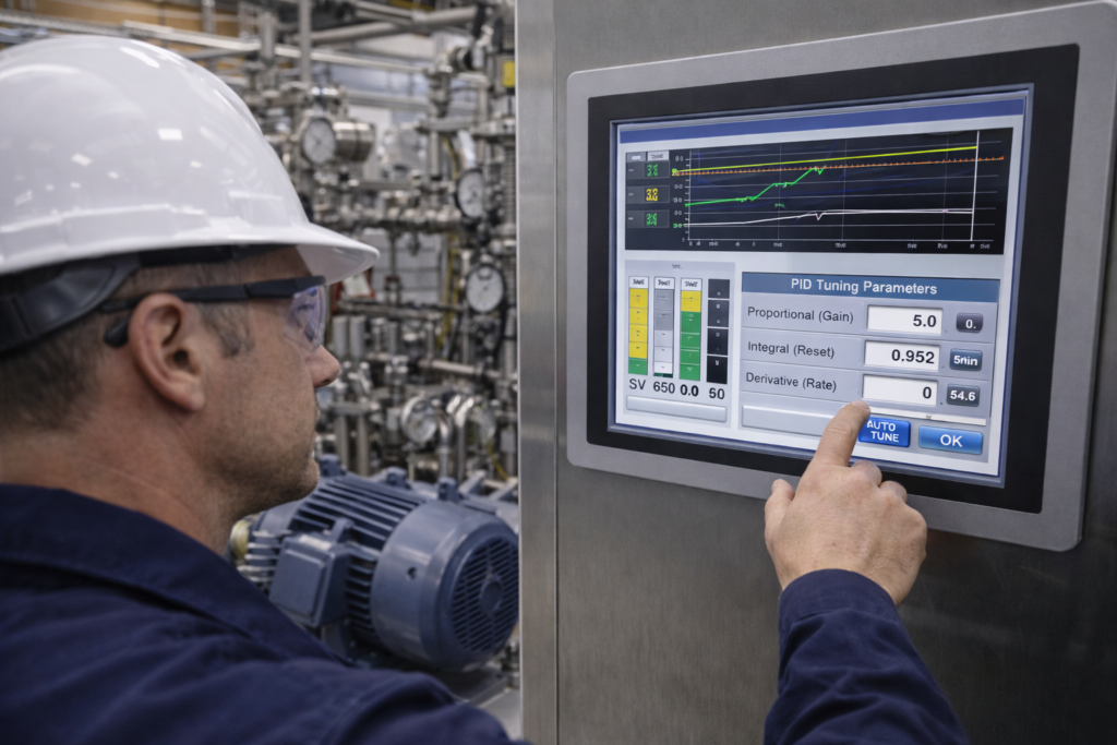 Engineer adjusting PID tuning parameters