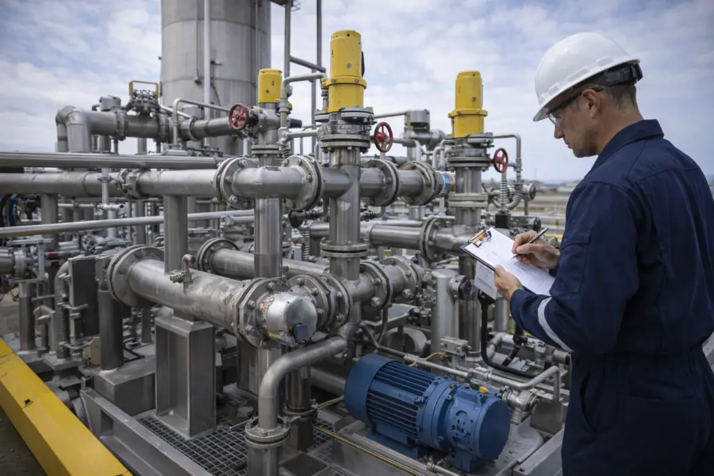 Engineer inspecting asphalt blowing unit