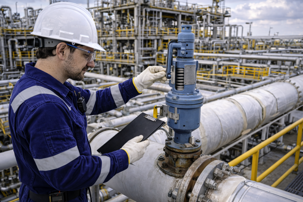 Engineer inspecting steam relief valve